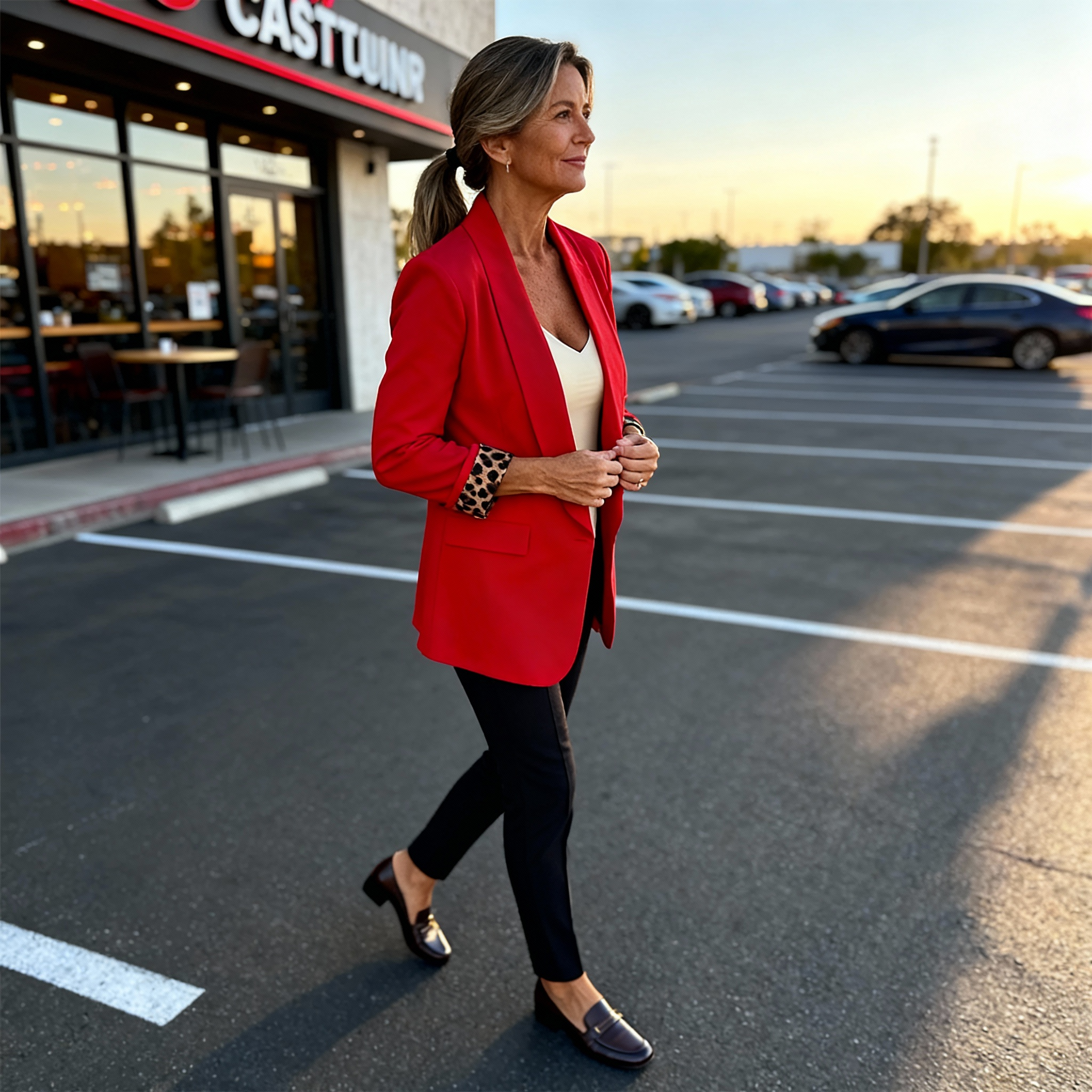 Testhez igazított blézer kényelmes szabással mindennapi viseletre