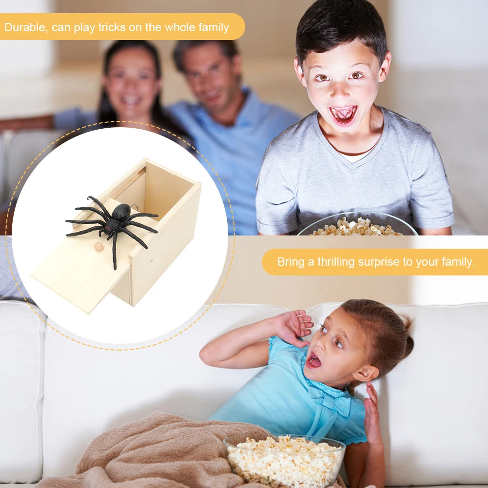 Fa pókos tréfadoboz játék meglepetésfedéllel