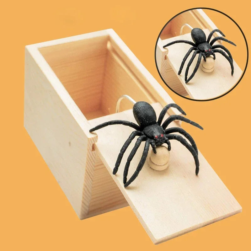 Wooden Spider Prank Box Toy with Surprise Lid