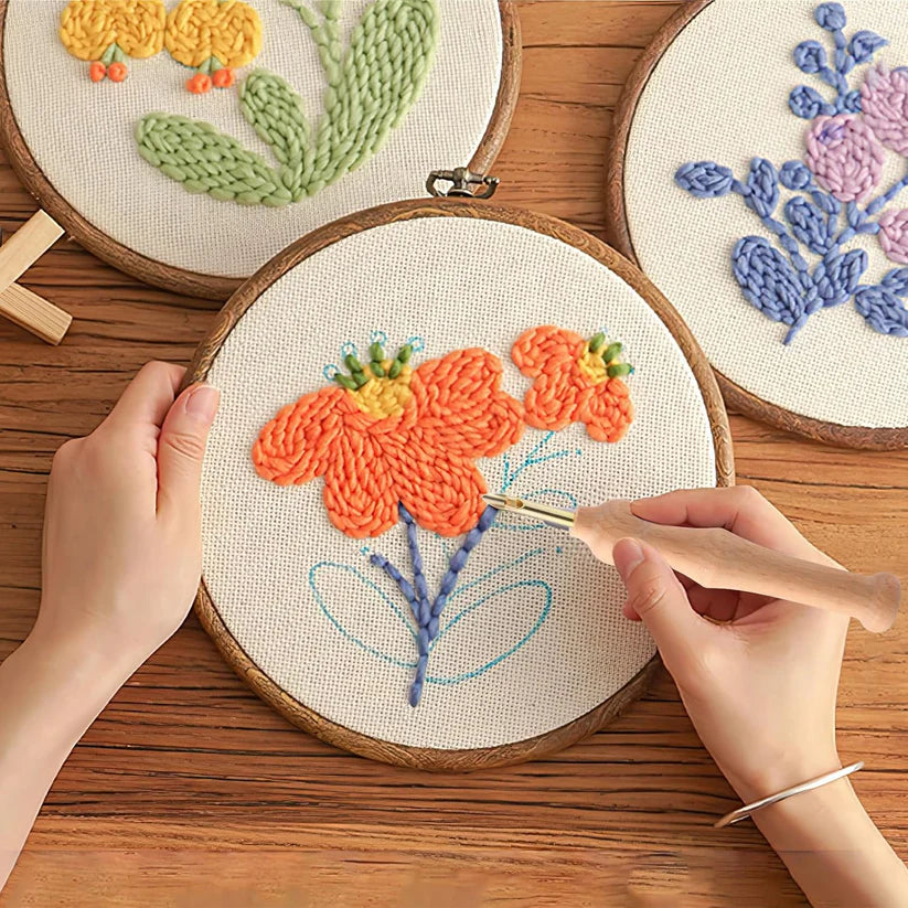 ThreadCrest - DIYクラフトと花柄デザインのパンチニードル刺繍キット