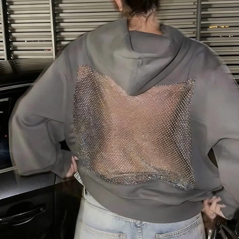 AuraVibe - Sweat à capuche oversize pour femme avec panneau arrière en strass