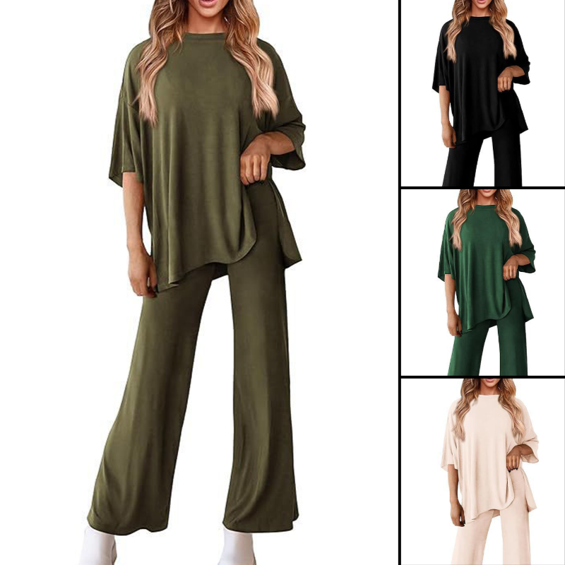 Metro Lounge Set – Relaxed Top & Wide-Leg Pants