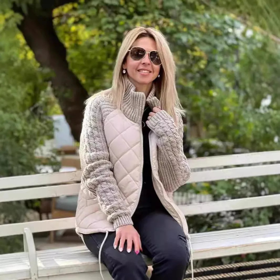 Knitted Patchwork Puffer Jacket for Everyday Layering