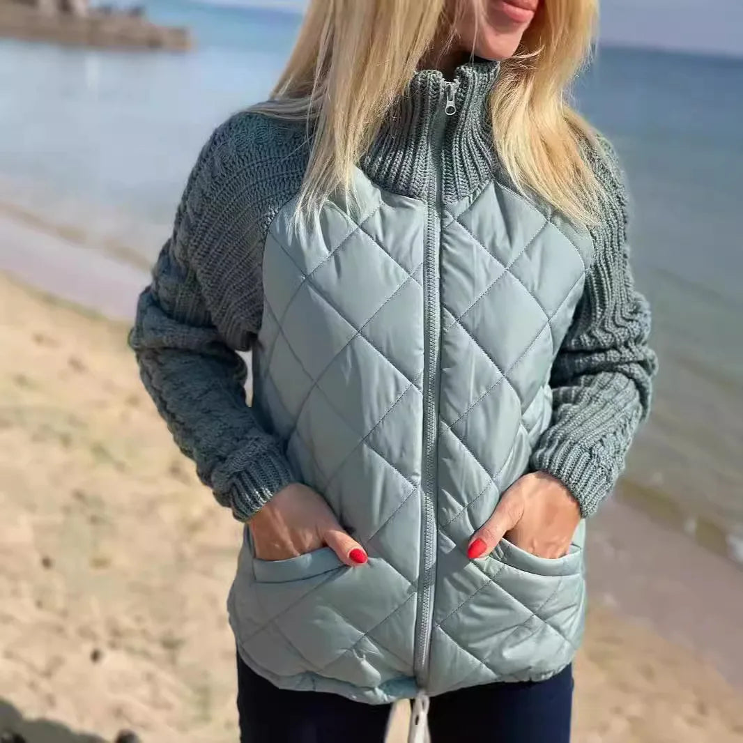 Knitted Patchwork Puffer Jacket for Everyday Layering