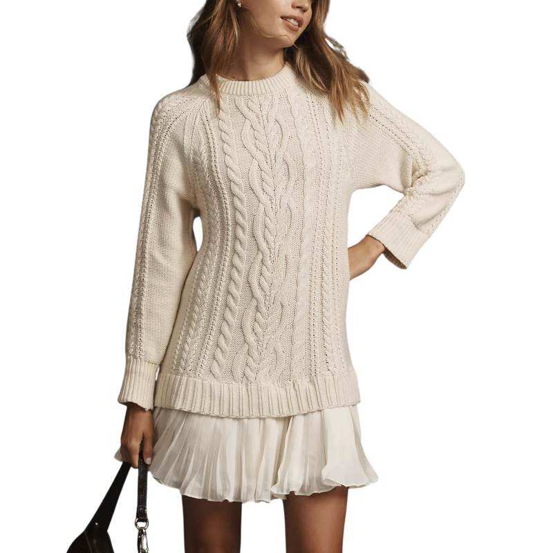 Cable-Knit A-Line Sweater Dress