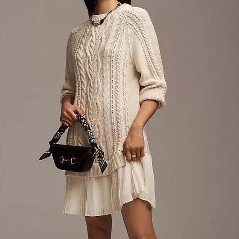 Cable-Knit A-Line Sweater Dress
