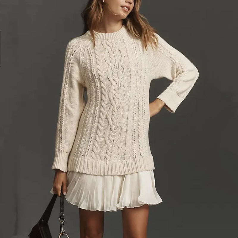Cable-Knit A-Line Sweater Dress