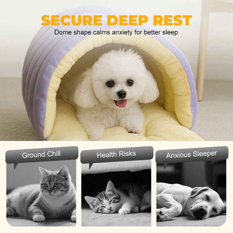 Plush Pet Cave Bed with Adjustable Enclosure for Cats & Small Dogs