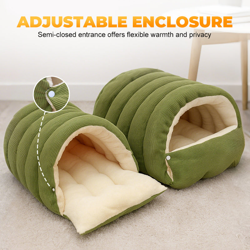 Plush Pet Cave Bed with Adjustable Enclosure for Cats & Small Dogs