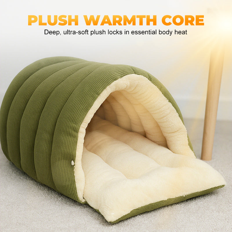 Plush Pet Cave Bed with Adjustable Enclosure for Cats & Small Dogs
