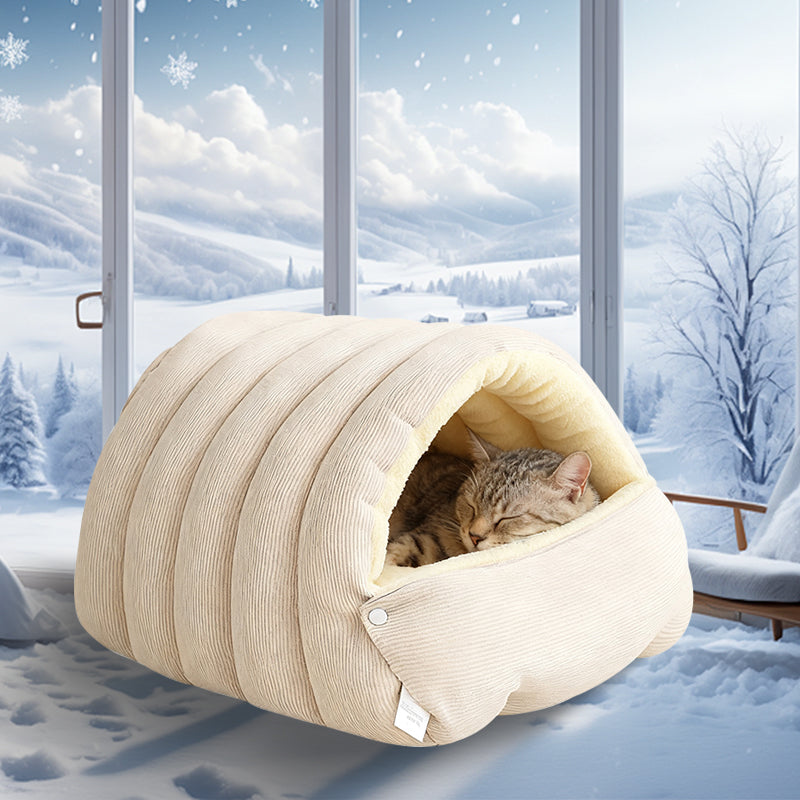 Plush Pet Cave Bed with Adjustable Enclosure for Cats & Small Dogs